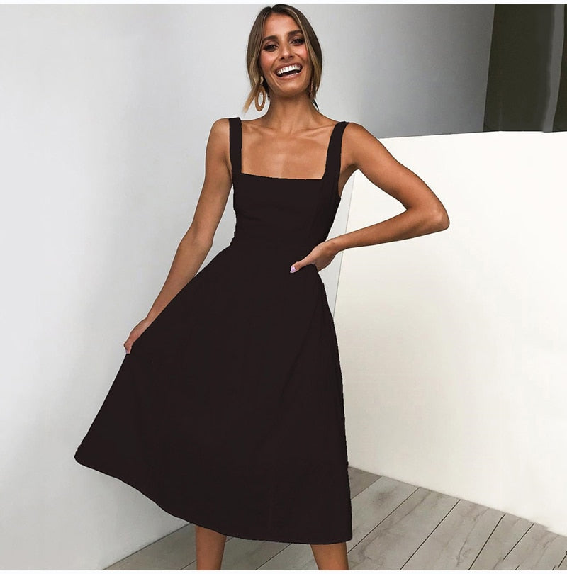 Sexy Backless A-line Kleider Mode Spaghetti Strap Sommer Strand Kleid Casual Feste Schlinge Midi Kleid Vestidos tif-shop24.de