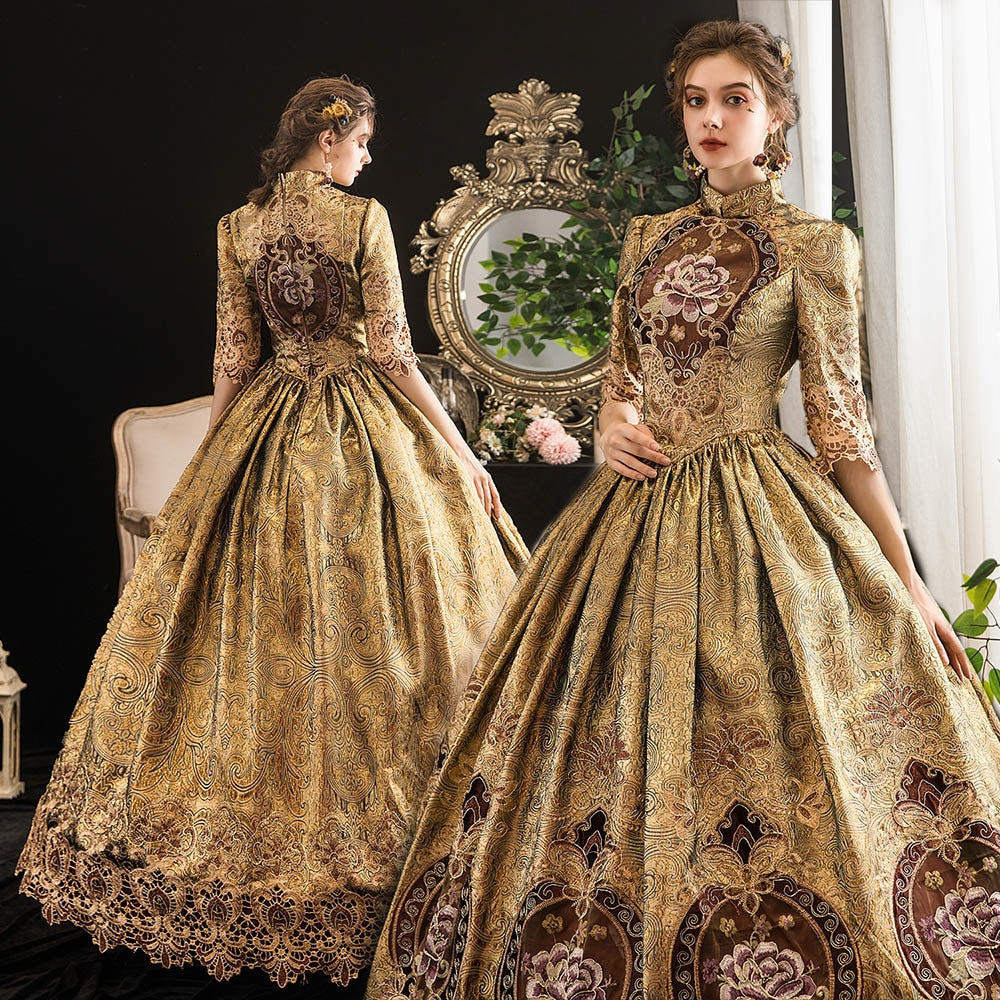 Rokoko Barock Marie Antoinette Ballkleider Renaissancekleid aus dem 18. Jahrhundert Historische Periode Viktorianisches Goldkleid tif-shop24.de