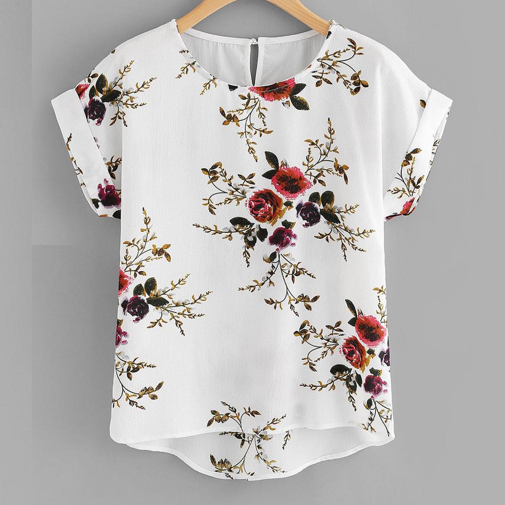 Sommermode Blumendruck Bluse Pullover Damen O-Ausschnitt T Tops Weibliche Damen Kurzarm Hemd Blusas Femininas Kleidung tif-shop24.de