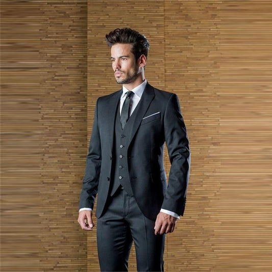 Charcoal Custom Herren Hochzeitsanzüge Peaked Revers Slim Fit Bräutigam Smoking Drei-teilige Anzüge (Jacke + Hose + Weste) tif-shop24.de