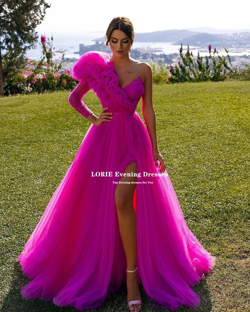 LORIE Tüll Abendkleider Vestidos De Fiesta V-Ausschnitt Organza Dubai Formelle Kleider Beinschlitz