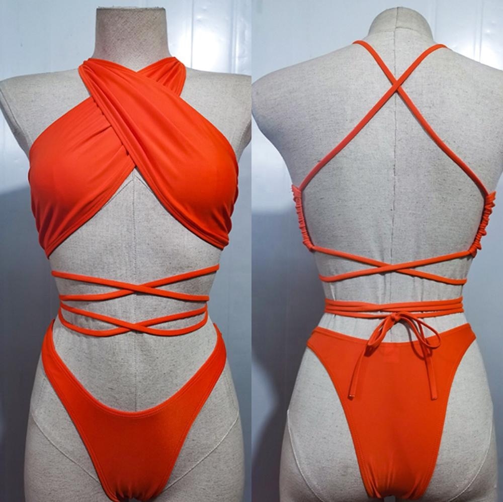2022 Front String Krawatte Halter Kreuz T Stil Bikinis Set Badeanzüge Bademode tif-shop24.de
