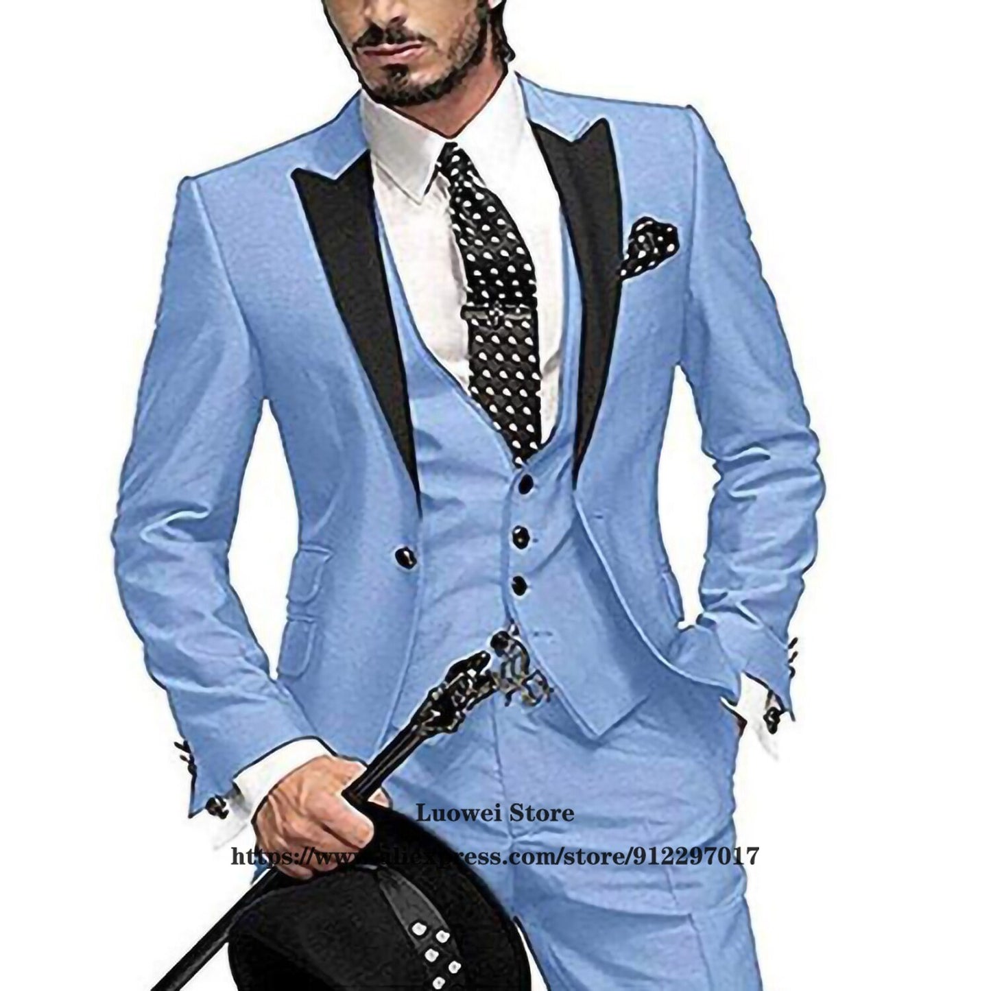 Klassische Slim Fit  Bräutigam Hochzeit Smoking 3 Teilig   Jacket  Weste Hose  Set Party Peaked Revers Kostüm Homme tif-shop24.de