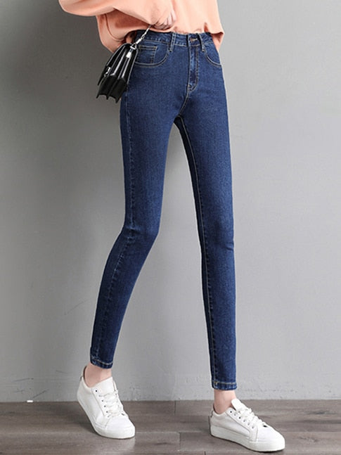 Jeans für Frauen hohe Taille plus Größe in voller Länge Skinny Pencil schwarz blau Jeanshose tif-shop24.de