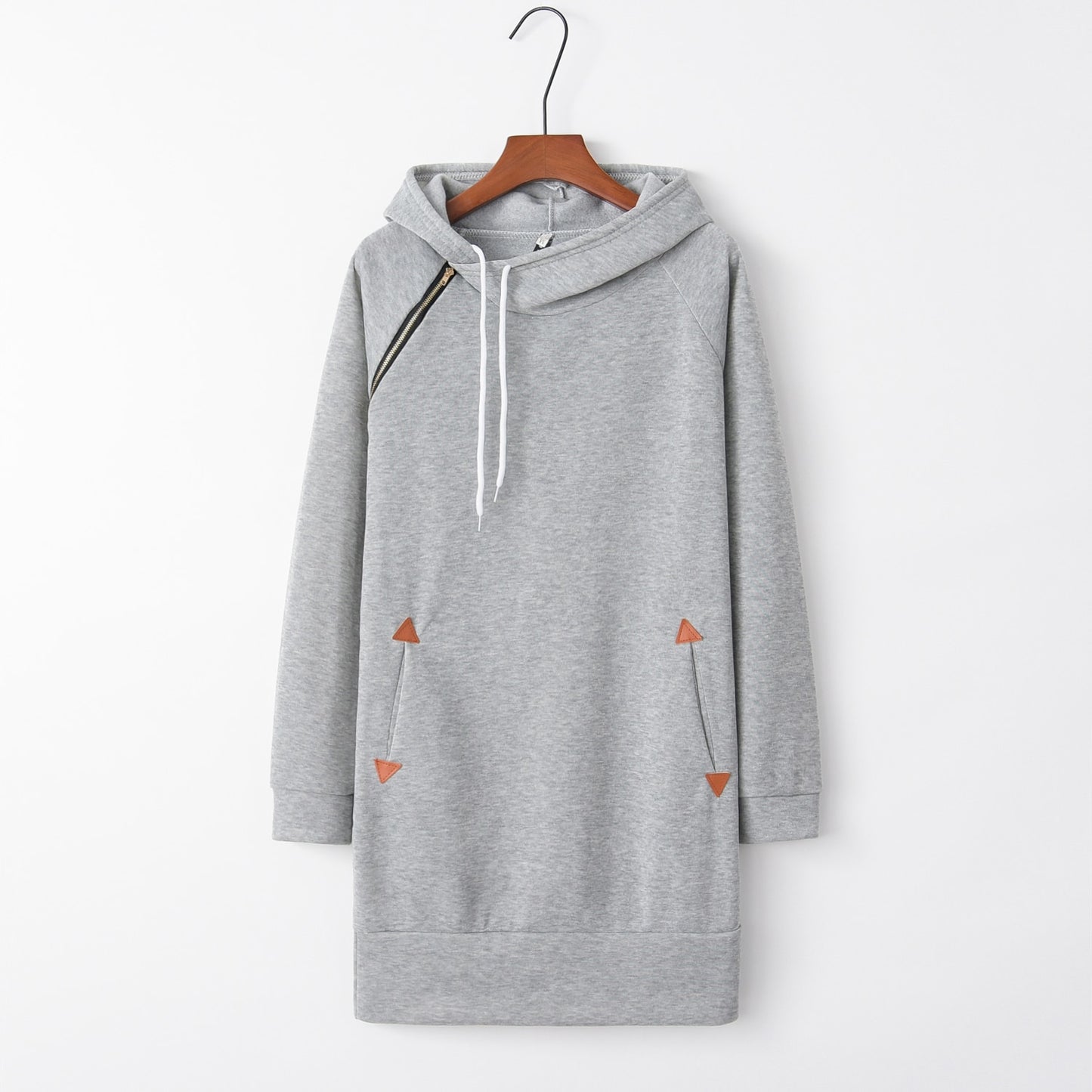 Hoodie Solide Sweatshirt Tasche Kordel Tunika Damen Kleid Langarm Reißverschluss Freizeitkleidung tif-shop24.de