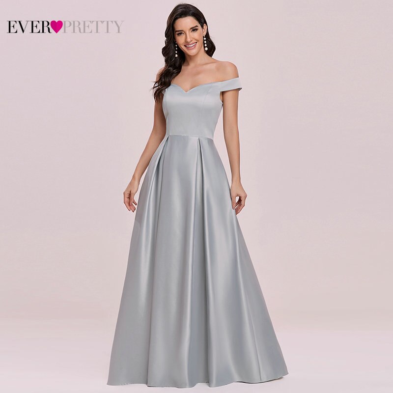 Robe Satin Ballkleider lange immer Ziemlich elegant eine Linie V-Ausschnitt aus der Schulter formelle Partykleider Hochzeit Robe de Soirée tif-shop24.de