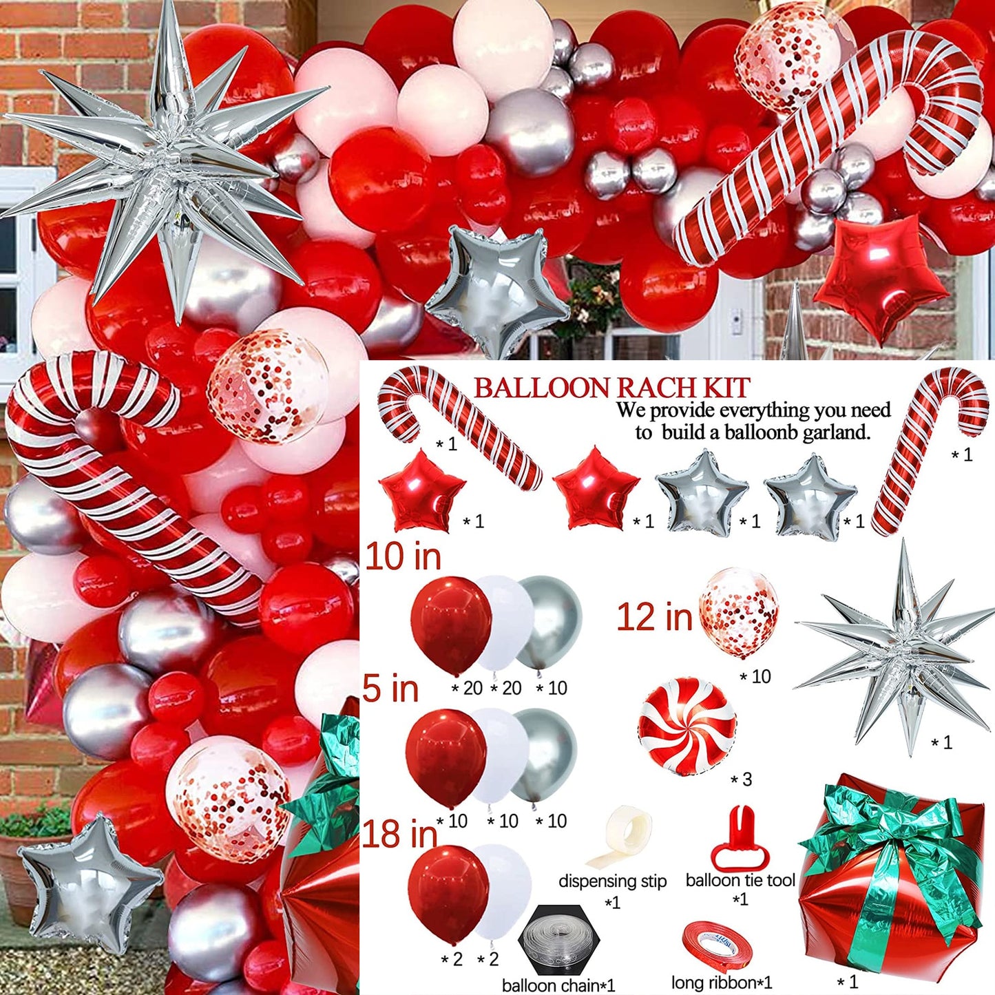 Christmas Balloon Arch kit White Red Candy Cane Gift Box Gold Explosion Star Foil Globos for New Year Party Christmas Decoration