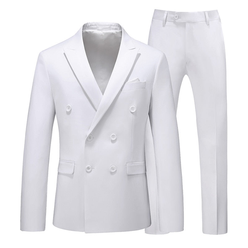 Zweireihiger Smoking Anzug Männer Business Arbeit Hochzeit Formelle Sets Solide Anzug Jacke mit Hose Slim Fit Korean Casual Kleidung tif-shop24.de