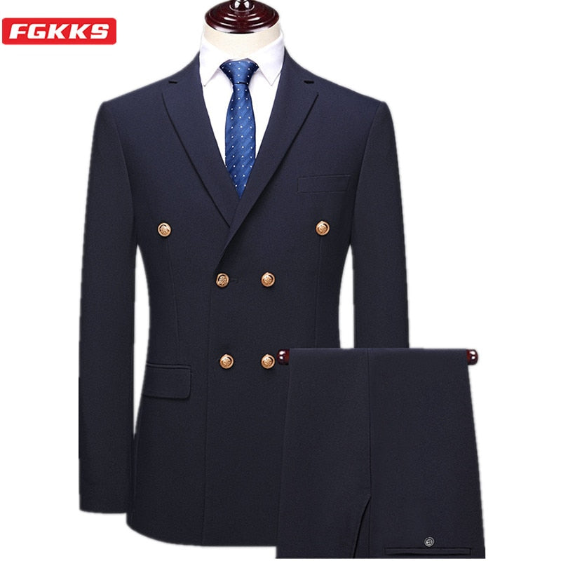FGKKS Brand Herrenmode Anzug Herren England Style Blazer + Hosenanzug Zweiteiliger Business Slim Fit Wildanzug Herren tif-shop24.de