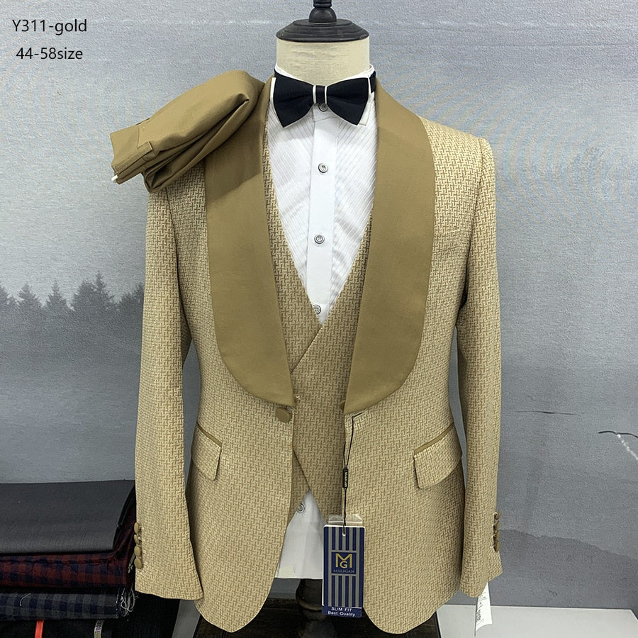 2022 Mode Neue Casual Boutique Business Hochzeit Hosting Leistung Goldene Anzug Jacke Weste Hosen Set