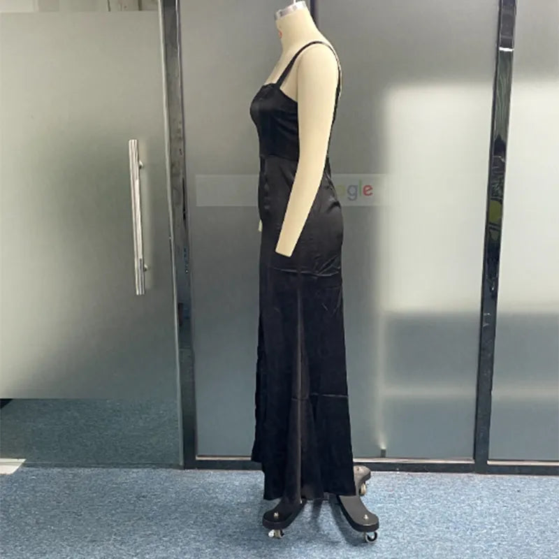 Maxi Dress Fashion Elegant Solid Suspender Sleeveless Square Neck Slit Mermaid Slim Gown Evening Dresses