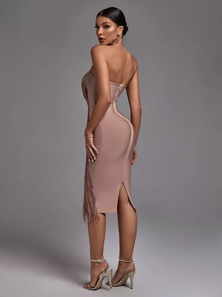 New Tassel Bandage Dress Purple Bandage Dress Bodycon Elegant Sexy Evening Party Dress High Quality Club