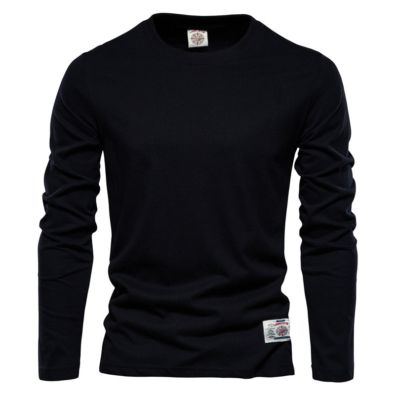 100% Baumwolle Langarm T-Shirt Solide Hohe Qualität Tops Klassische Outfit tif-shop24.de