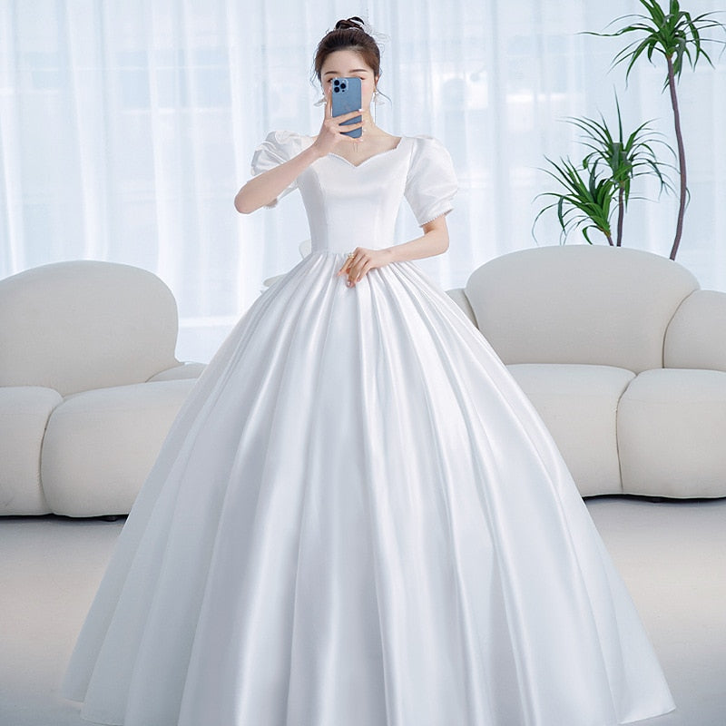 Vintage Princess Wedding Dress New Satin Simple Wedding Gown Shining Beading Slim Bridal Dress Robe De Mariee