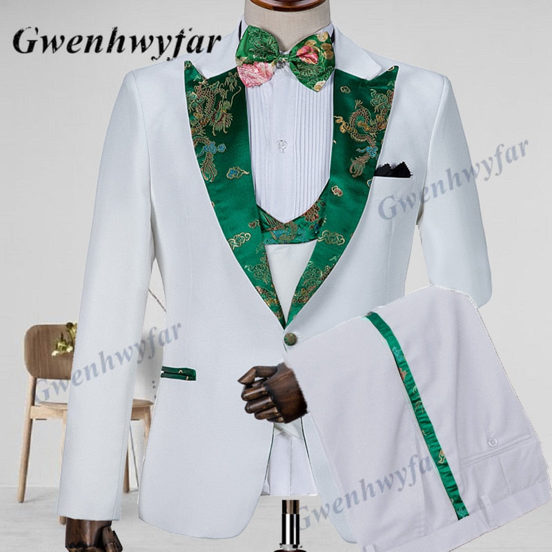Gwenhwyfar Luxus-Orchideen-Muster Hochzeitsanzüge Smoking Weste
