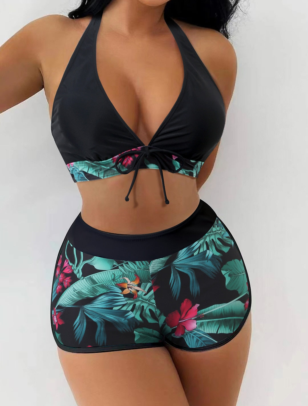 2023 VigoBreviya Print Tied Halter Swimwear Women Sexy High Waist Push UP Shorts Bikini Set Swimsuit Backless Beach Bathing Suit