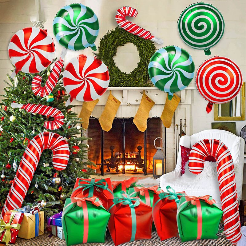 Frohe Weihnachten Geschenkbox, Ballons ,Candy Cane Ballon ,Candy Windmill ,Aluminiumfolie Ballons Weihnachtsdekoration für Zuhause