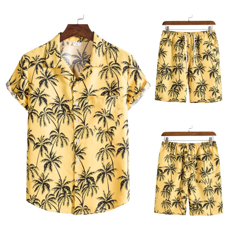 Hawaiian Set Coconut Druck Sets Kurzarm Sommer Casual Floral Shirt Strand Anzug Urlaub Mode tif-shop24.de