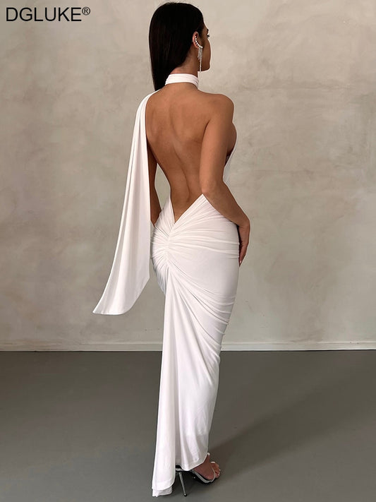 Backless Maxi Dresses For Elegant Mermaid Long Party Evening Dress Bandage Ruched Bodycon Dress