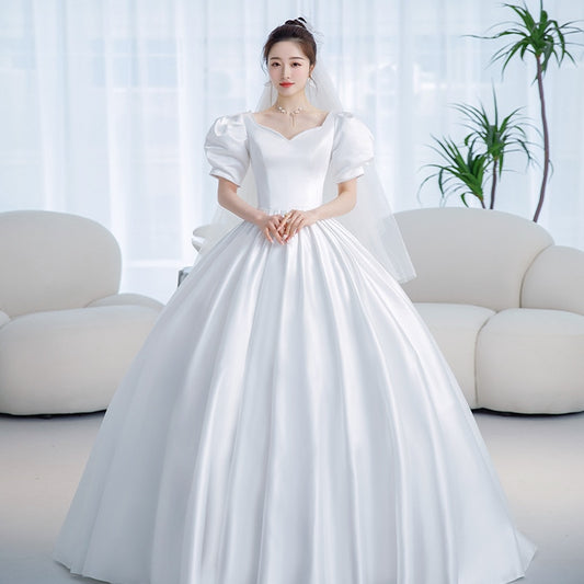 Vintage Princess Wedding Dress New Satin Simple Wedding Gown Shining Beading Slim Bridal Dress Robe De Mariee