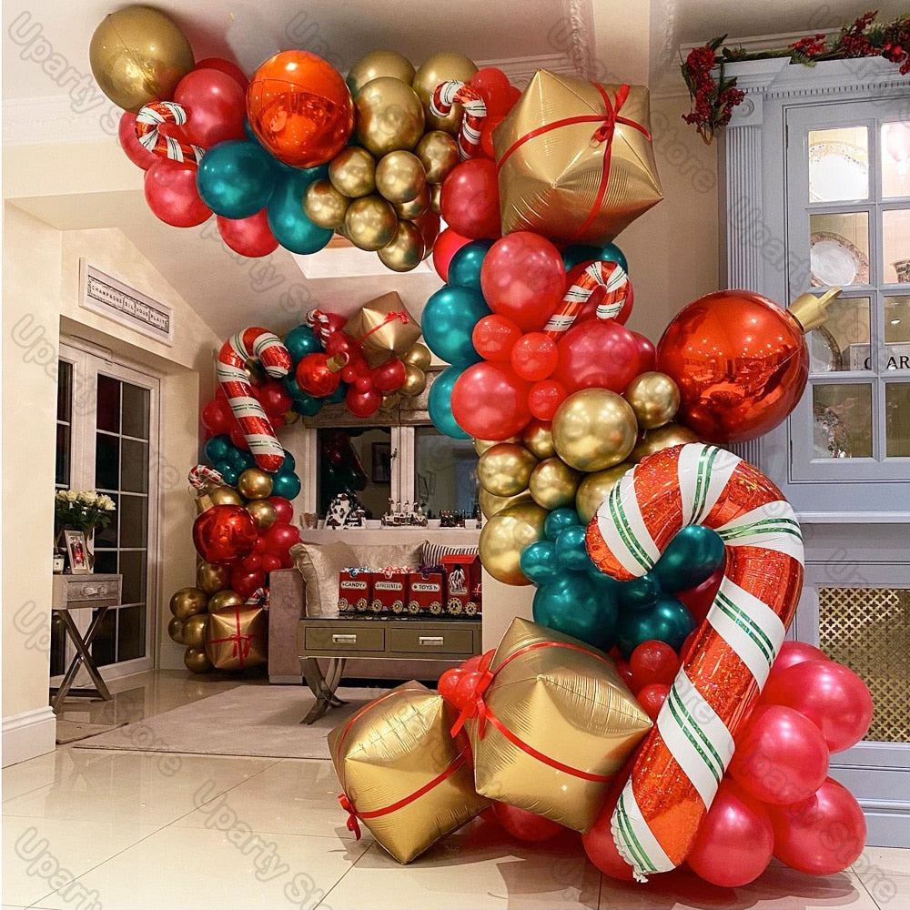 Weihnachtsballon-Bogengirlande Zuckerstangen-Luftballons für Weihnachtsdekoration, Geburtstag, Neujahr, Party-Dekoration
