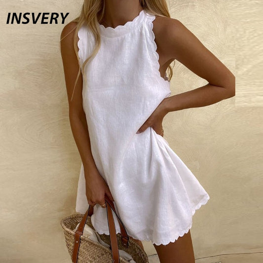 Loose Solid Sleeveless Party Mini Elegant Loose Beach Party