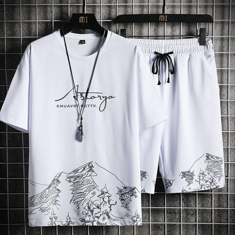 2022 Neue T-Shirt + Shorts Set Sommer Atmungsaktives Lässiges T-Shirt Laufendes Set Mode Harajuku Gedruckt Sportanzug tif-shop24.de