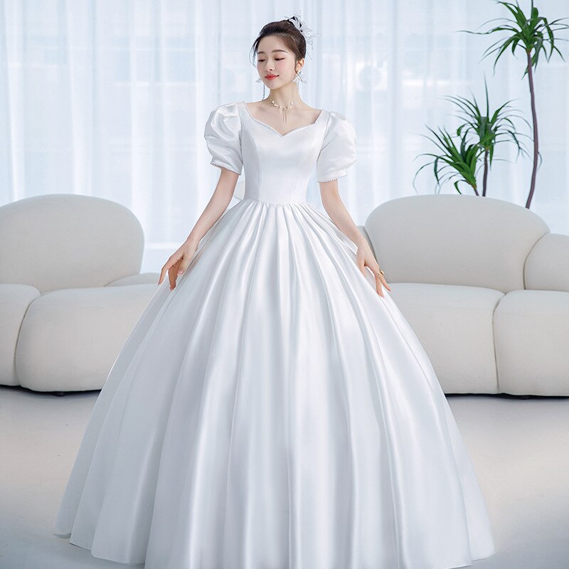 Vintage Princess Wedding Dress New Satin Simple Wedding Gown Shining Beading Slim Bridal Dress Robe De Mariee