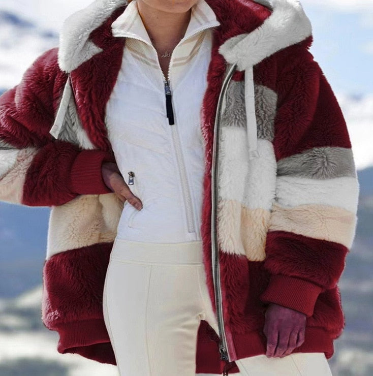 Coat Casual Teddy Jacket Warm Thick Fleece Faux Fur Coat Plush Plus Size Hooded Zipper Clothing
