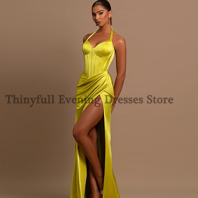 Thinyfull Sexy Prom Evening Dresses Halter Neck Party Prom Dress High Split Floor Length Mermaid Cocktail