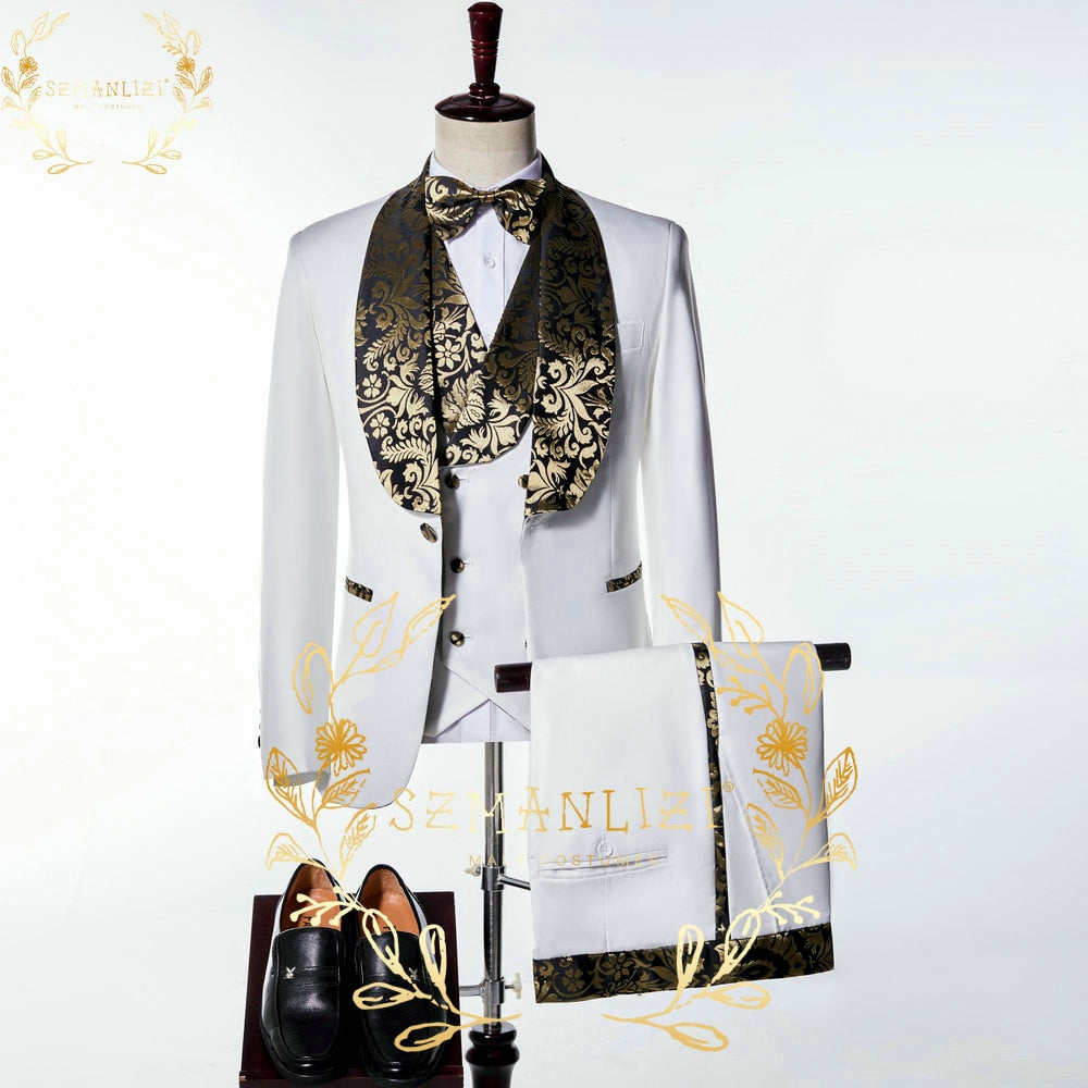 Hochzeitsanzüge mit Weste  Groomsmen Schal Revers Elegantes Design Smoking Slim Fit