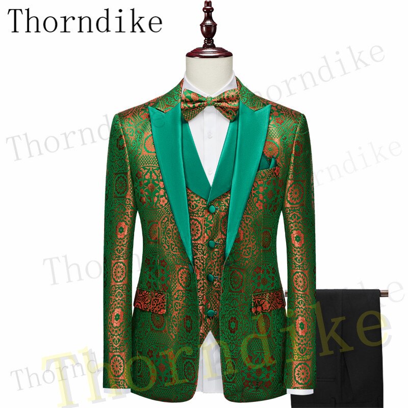 Thorndike New Style Green Jacquard Western Maßgeschneiderter Anzug Revers Smoking Design Lässig