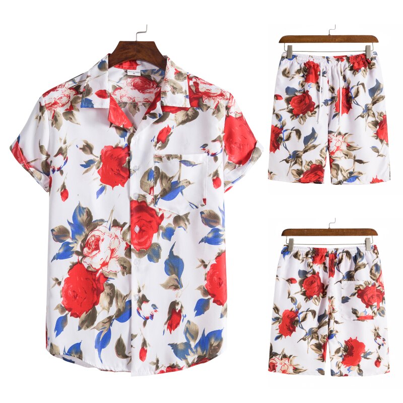 Hawaiian Set Coconut Druck Sets Kurzarm Sommer Casual Floral Shirt Strand Anzug Urlaub Mode tif-shop24.de