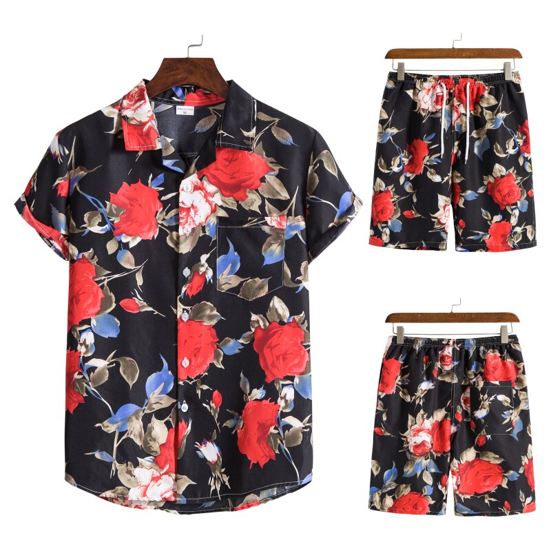 Hawaiian Set Coconut Druck Sets Kurzarm Sommer Casual Floral Shirt Strand Anzug Urlaub Mode tif-shop24.de