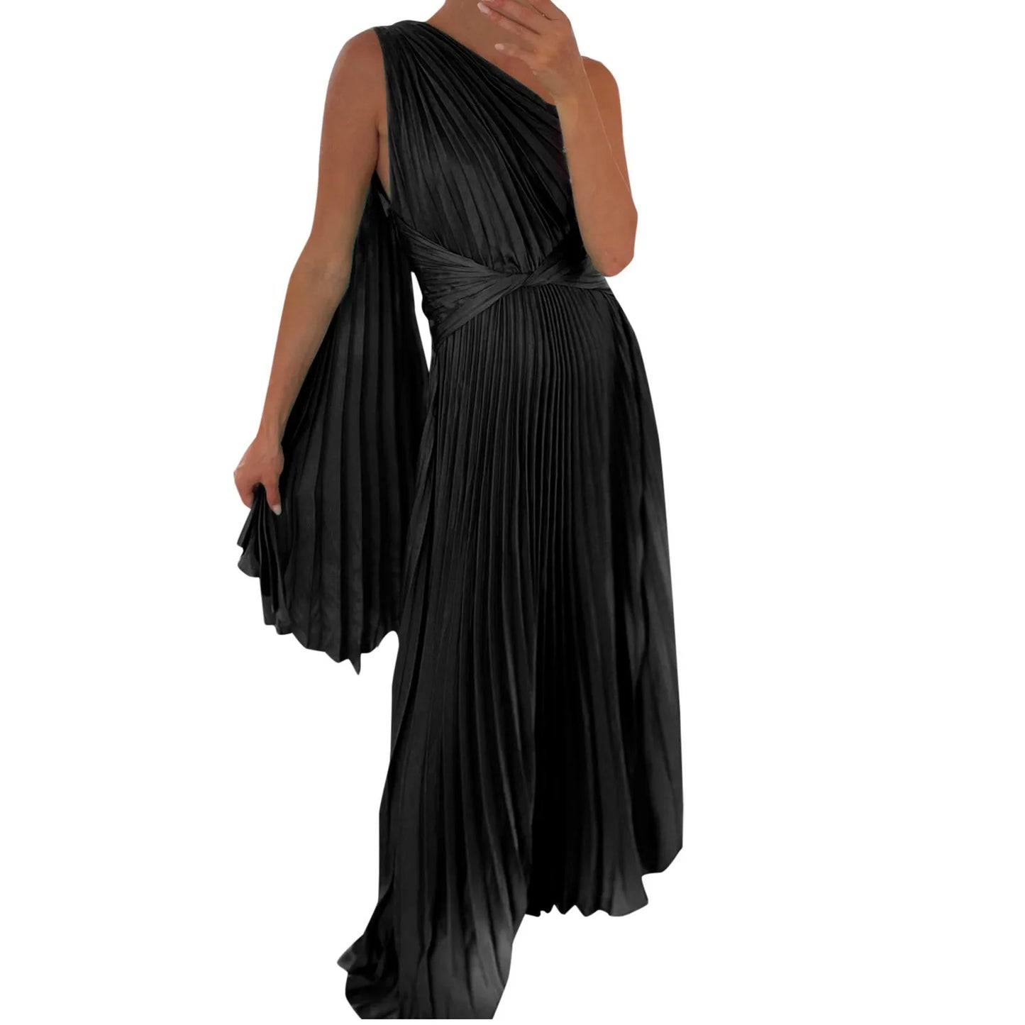 Elegant Party Evening Dress Solid Pleated High Waist Slim Dress Lady Sexy Strapless