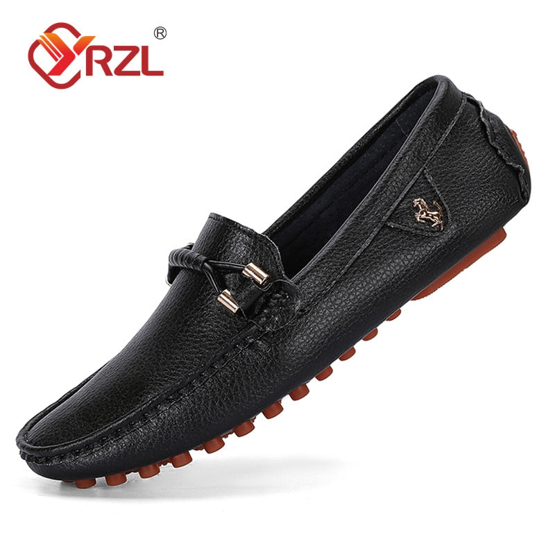 YRZL Loafers  Handmade Leather Shoes Black Casual Driving Flats Blue Slip-on Moccasins