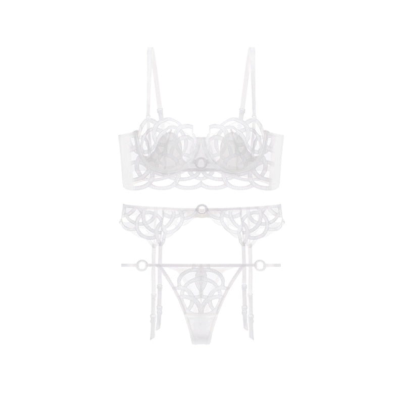 High Quality French Embroidery Underwear Sets Sexy Lingerie  Thin Deep 1/2 Cup Bralette Push Up Padded Soft Lace Bra Set