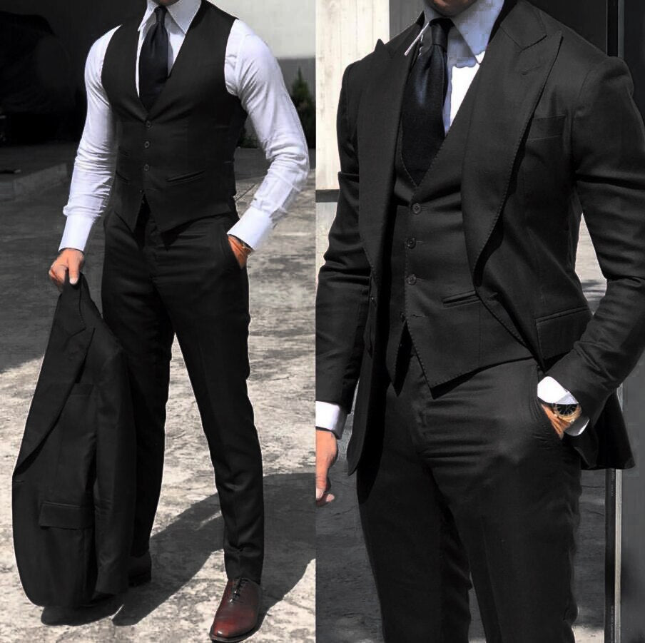 Für Hochzeit 3 Teilig Kostüm Homme Hochzeit Bräutigam Smoking Groomsmen Business Prom Anzüge Slim Fit tif-shop24.de