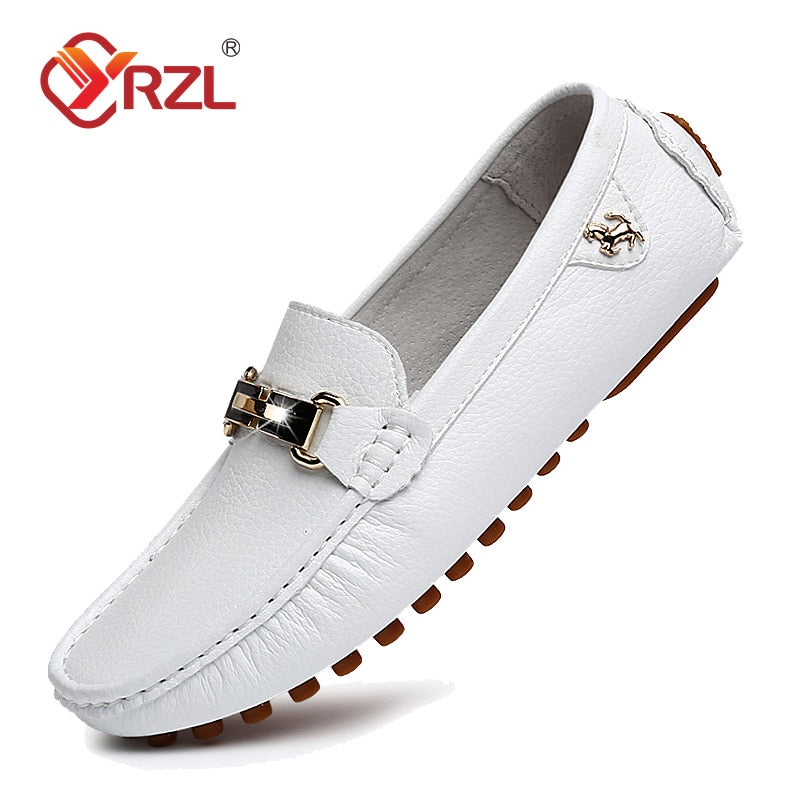 YRZL Loafers  Handmade Leather Shoes Black Casual Driving Flats Blue Slip-on Moccasins