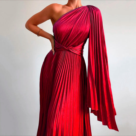 Elegant Party Evening Dress Solid Pleated High Waist Slim Dress Lady Sexy Strapless