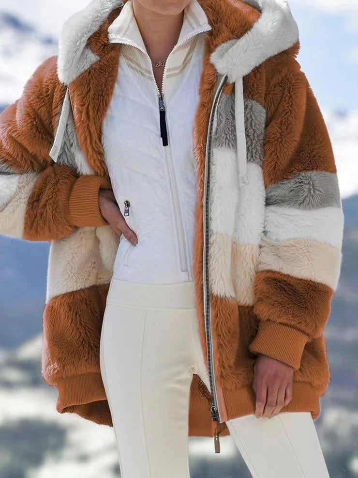 Coat Casual Teddy Jacket Warm Thick Fleece Faux Fur Coat Plush Plus Size Hooded Zipper Clothing