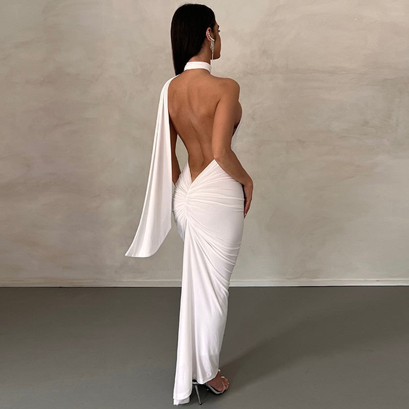 Backless Maxi Dresses For Elegant Mermaid Long Party Evening Dress Bandage Ruched Bodycon Dress
