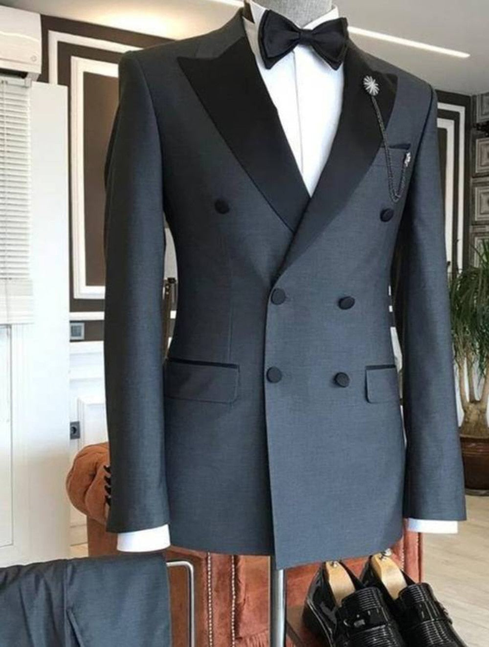 Latest Coat Pants Design Grey Blazer Trousers Men Suits for Business Male Jacket Groom Tuxedo 2Pcs Wide Peaked Lapel Custom Made tif-shop24.de