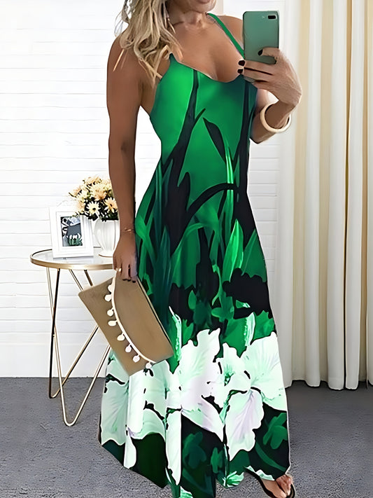 Cami-Kleid mit Blumendruck, Mini-Trägerkleid mit Rundhalsausschnitt, Lässiges Alltagskleid