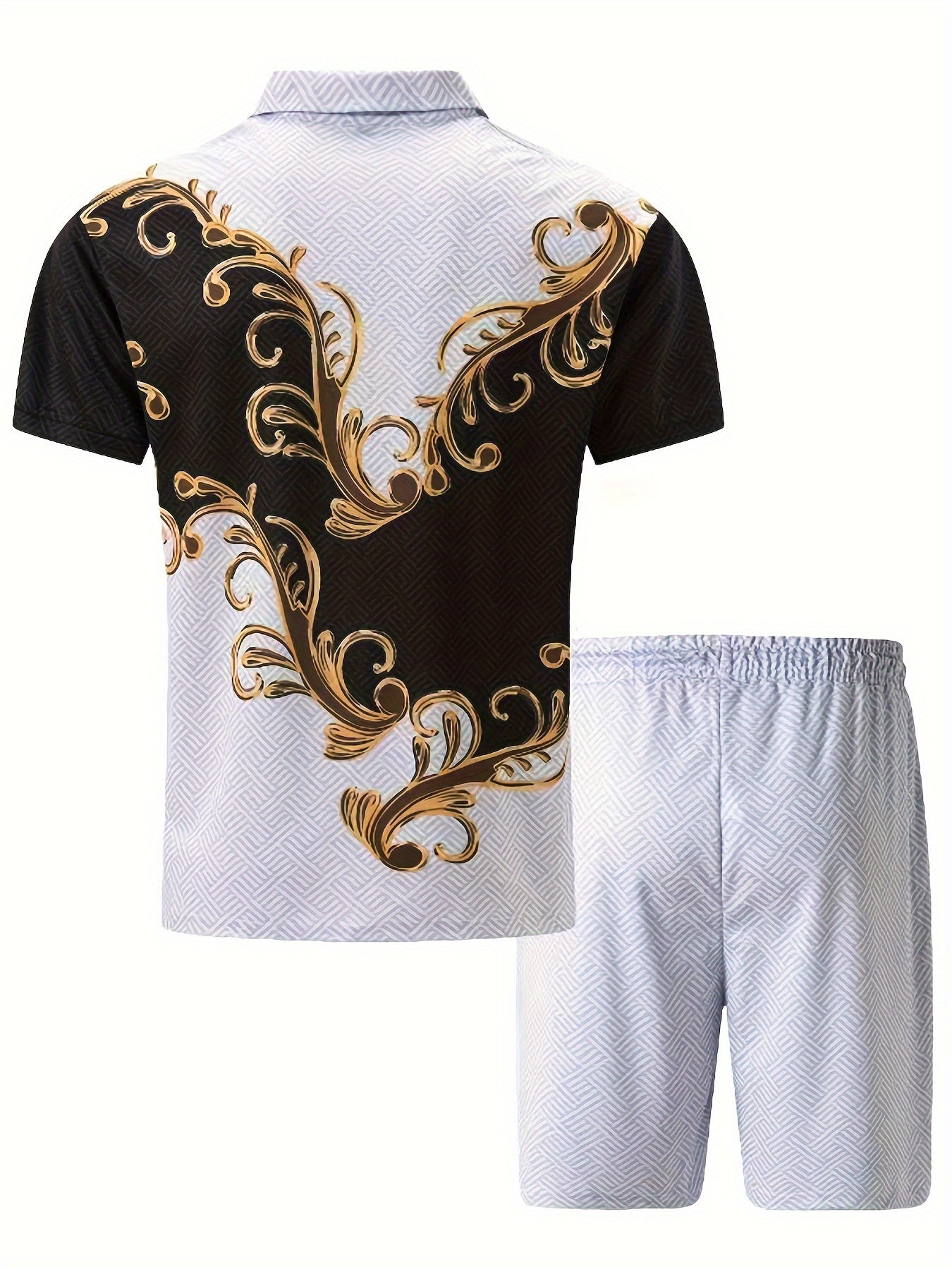 Exquisite Pattern, Herren 2-teilige Outfits, Lässiges Bequemes Reißverschluss-Shirt Und Drawstring-Lose Shorts