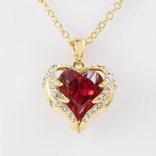 Engelsflügel umwickeltes rotes Herz Zirkon Anhänger Muttertag Valentinstag Geschenk
