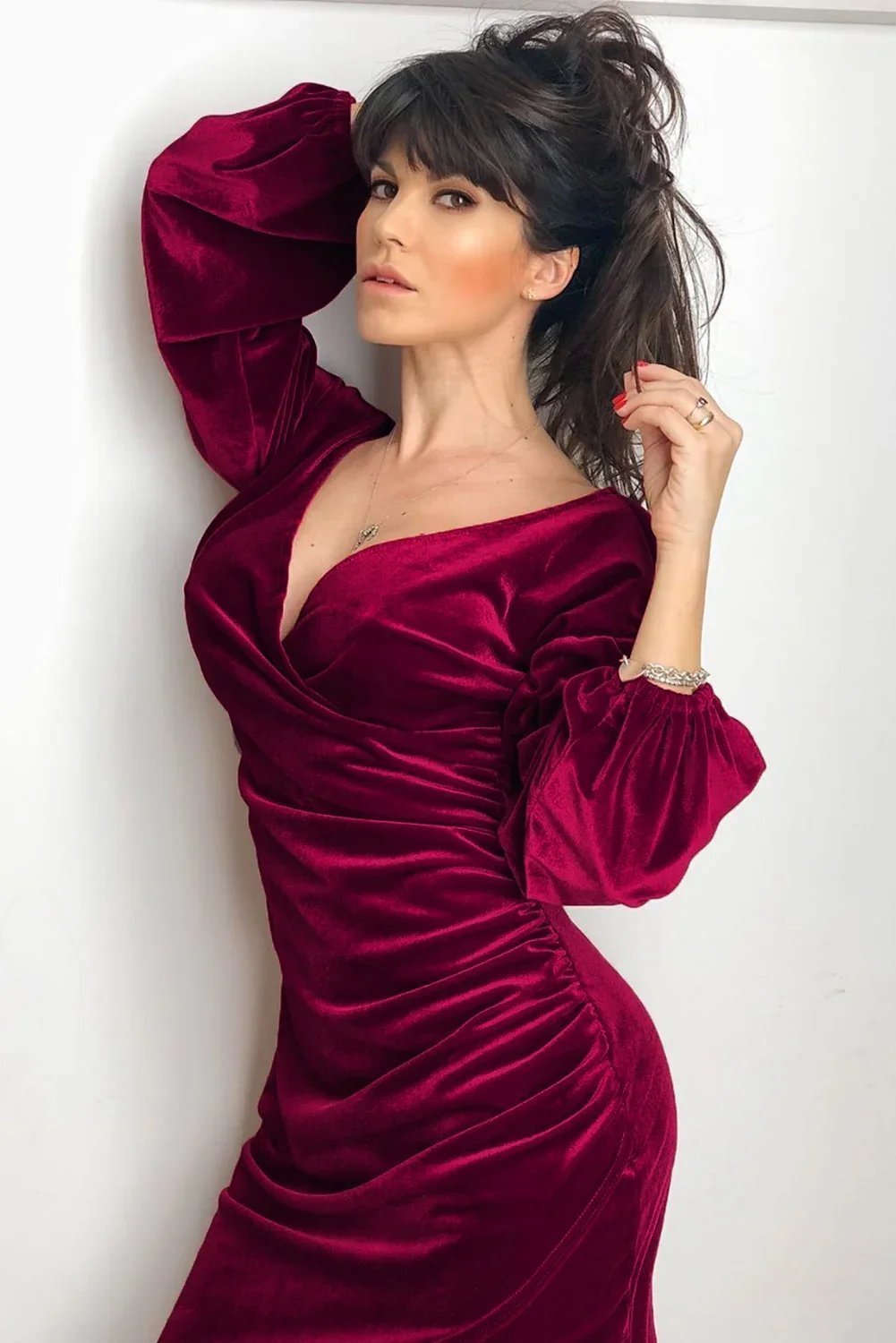 Puffärmel ohne Schulterwickel Bodycon Samtkleid | tif-shop24.de