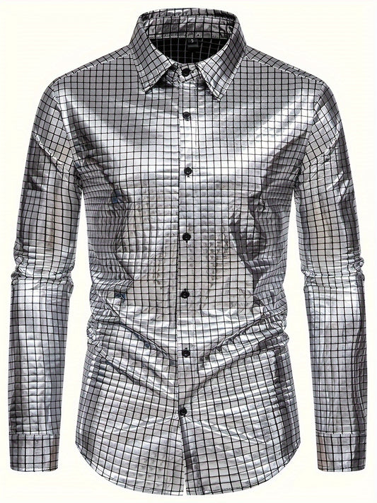 Sequin  Checkered Party Fashion Langarm-Knopfleiste Hemd, Frühling Herbst