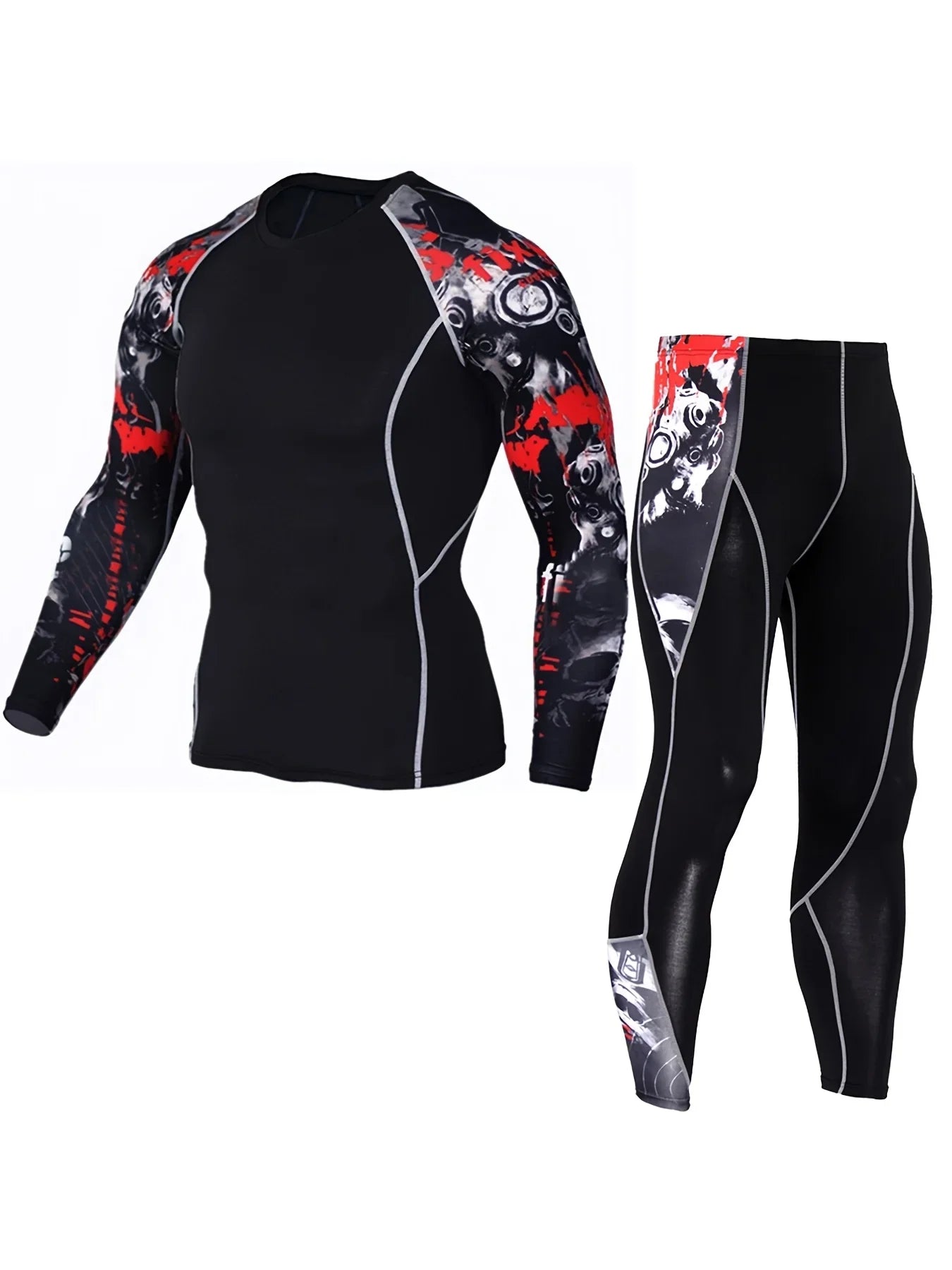 Sport Laufset Kompressionshemd + Hose Hauteng Langarm Schnell Trocknender Fitness-Trainingsanzug Gym Yoga Anzüge Kompressionshosen Thermounterwäsche Set Basisschicht Leggings Langarmhemd - tif-shop24.de