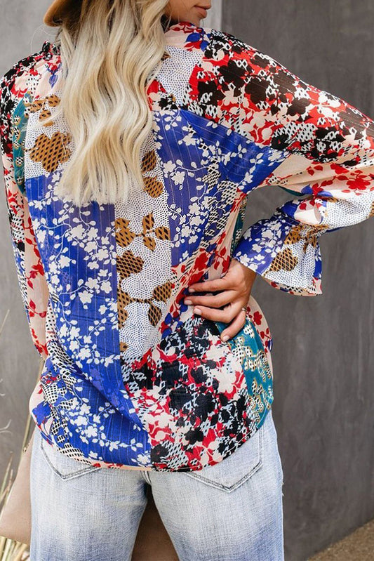 Multicolor Split Neck Printed Blouse